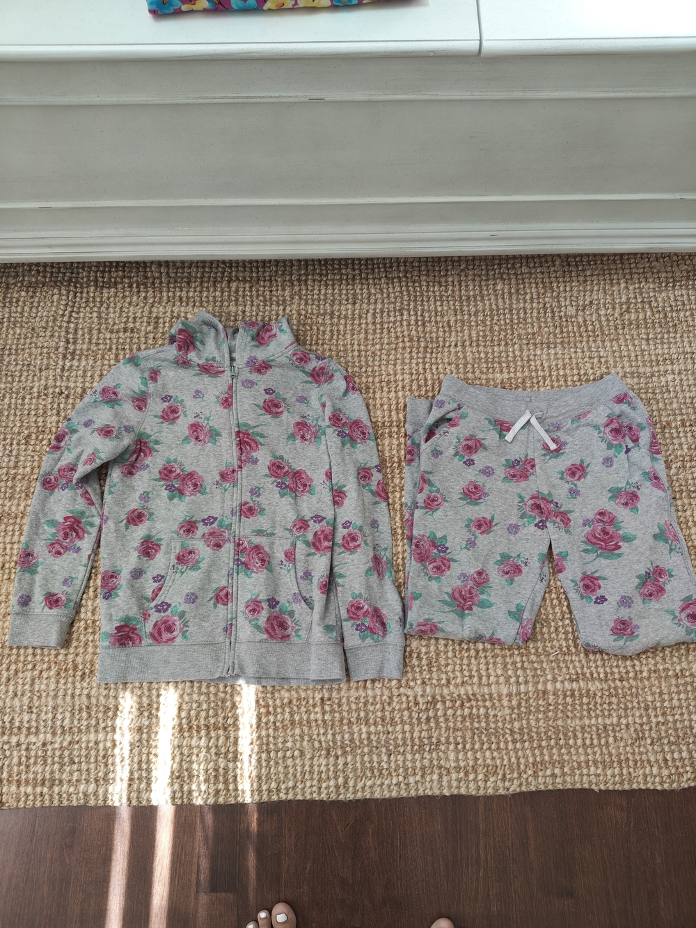 OshKosh B'gosh Gray Zip-Up Hoodie And Joggers Set with Pink Floral Print